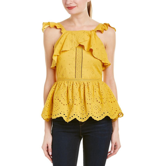 Moon River Tops - NWT Moon River Embroidered Peplum Eyelet Lace Top